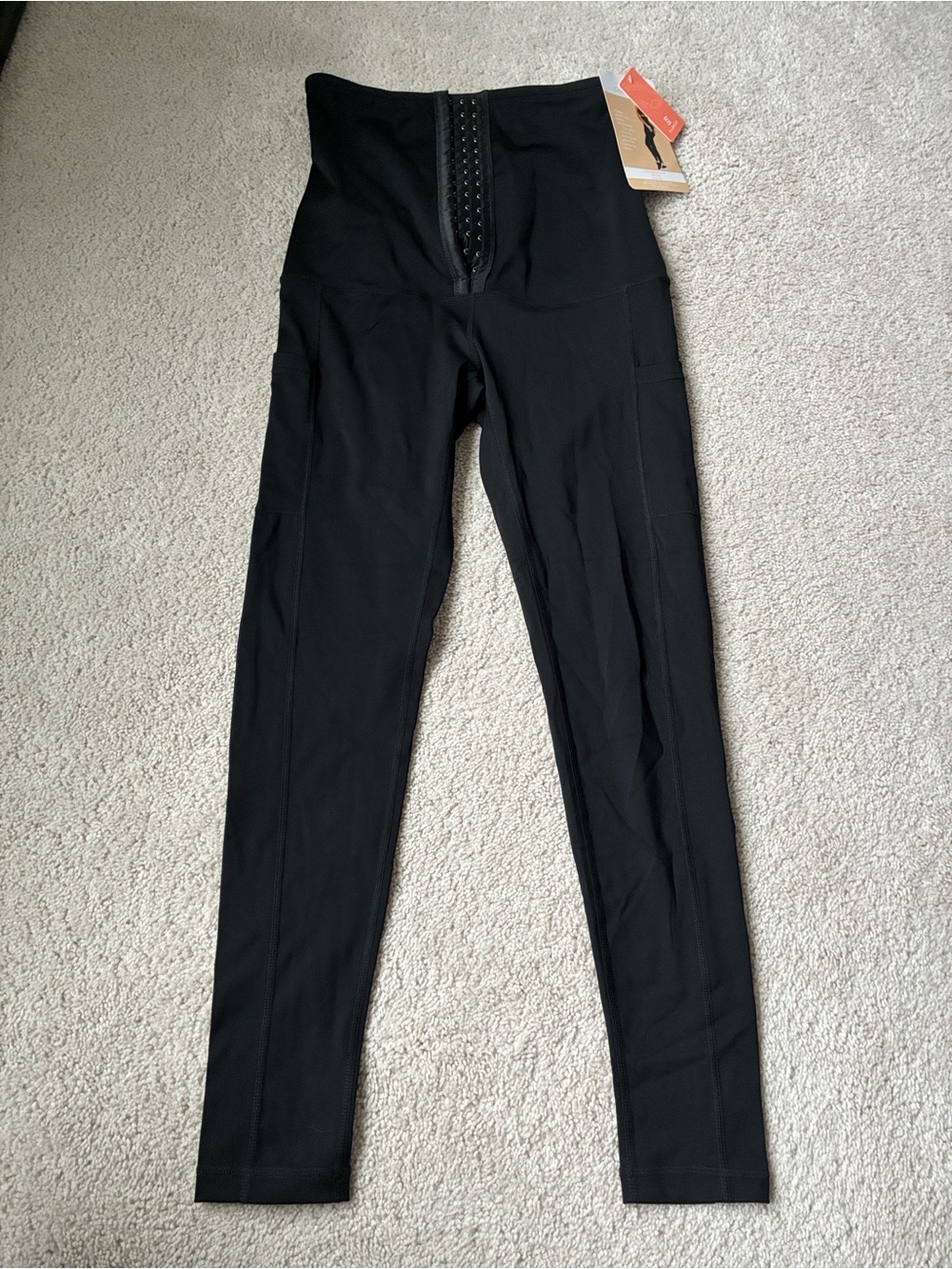 New Extra High-Waist Black Shapewear Leggings with Front Hook Closure size XL
